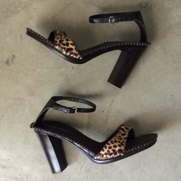 Shoes - Pretty leopard cow hide ankle strap sandals